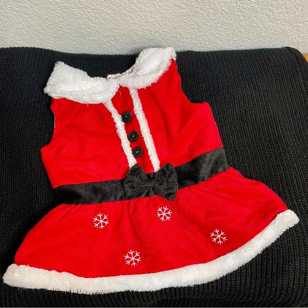 Pet outfit Christmas Dress‎ with Collar Buttons Bow Lined - Medium